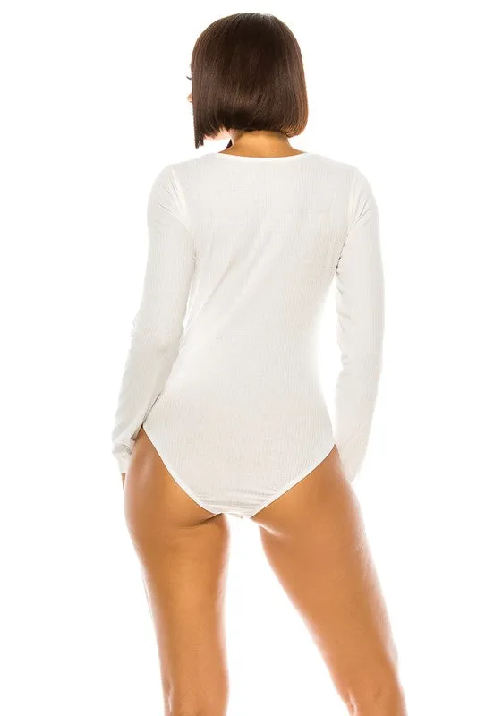 Peek-A-Boo Long Sleeve Ribbed Bodysuit