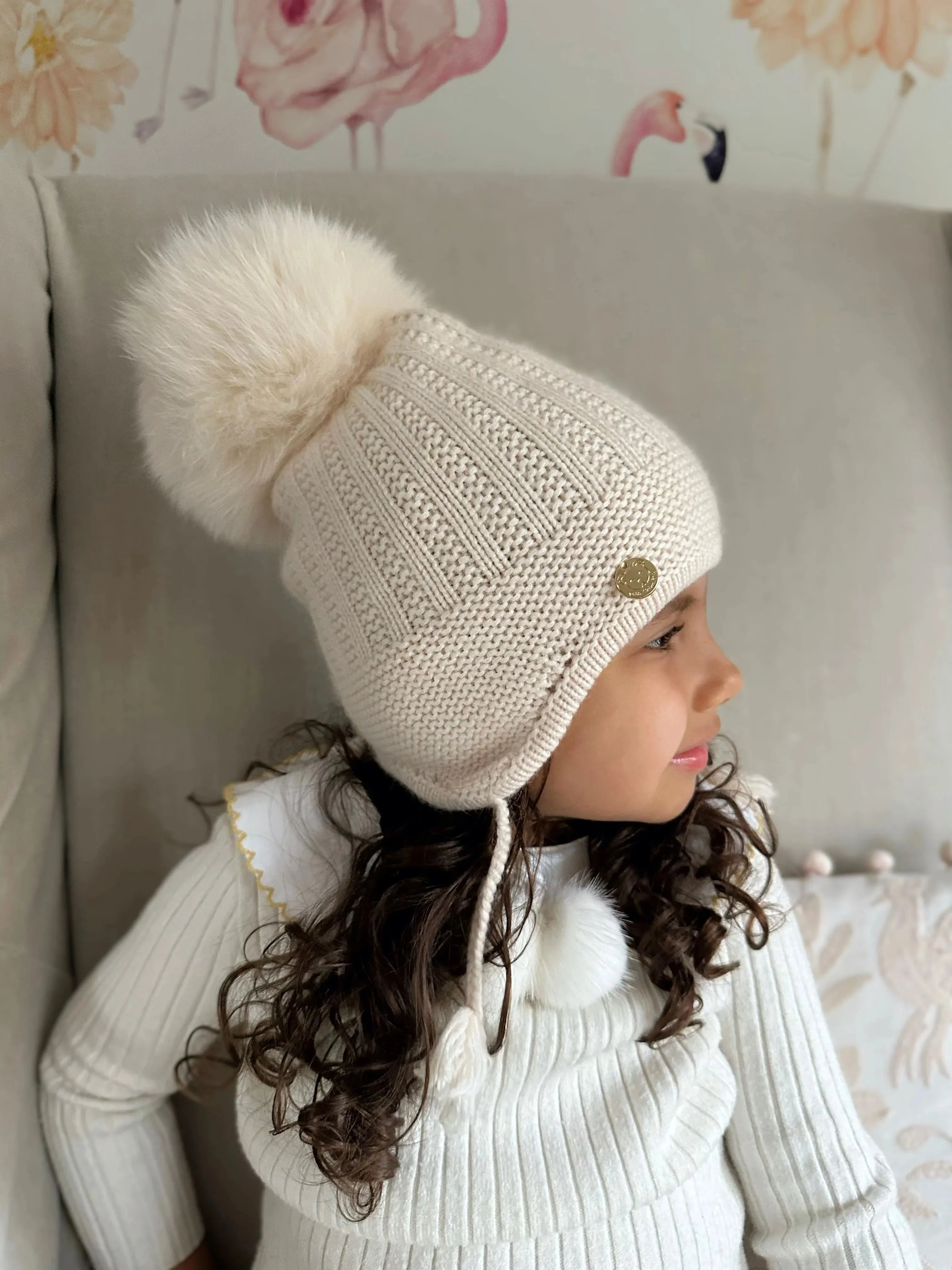 Petite Maison Kids London Cashmere Aviator Hat - Cream Beige
