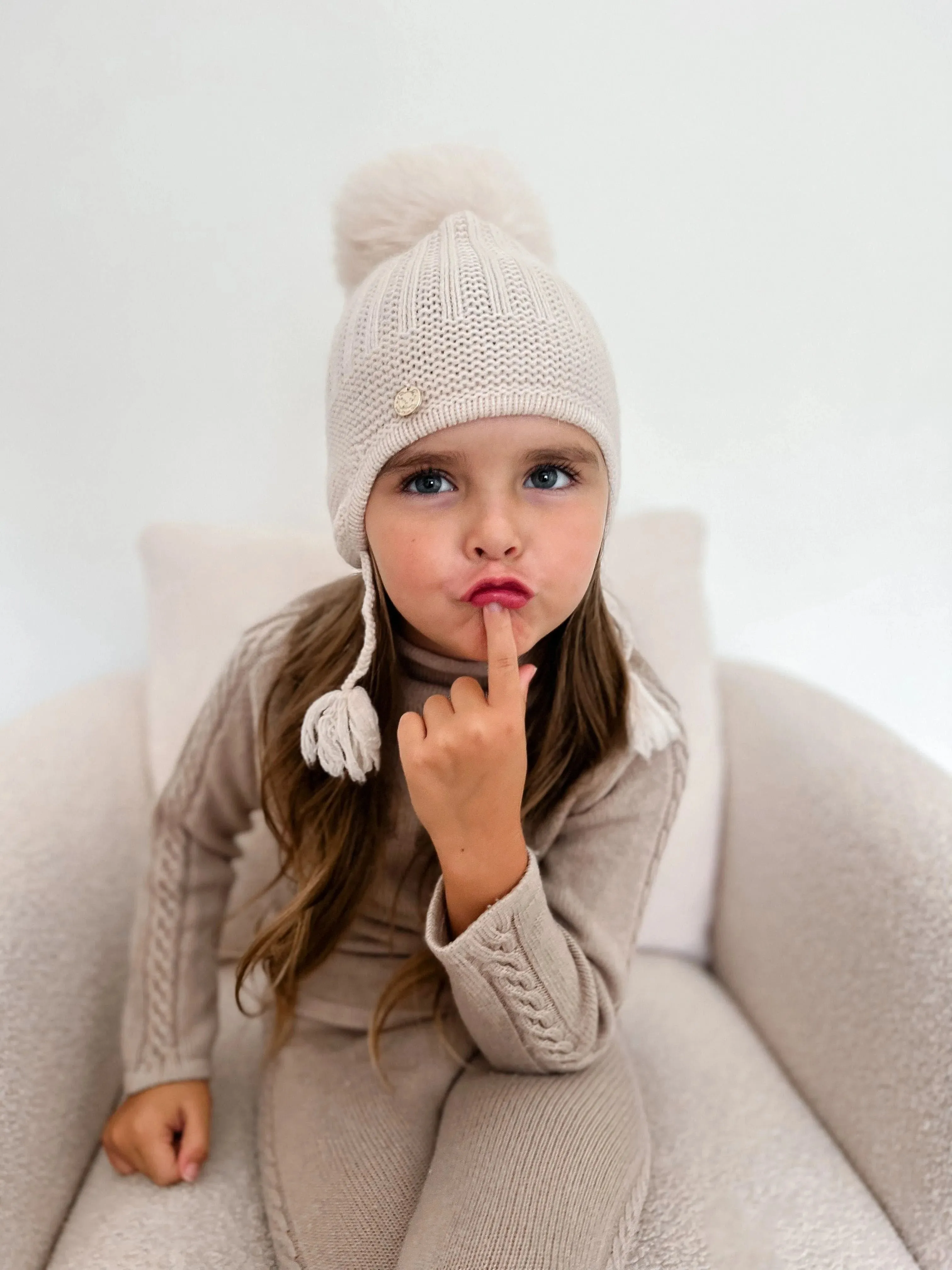 Petite Maison Kids London Cashmere Aviator Hat - Cream Beige