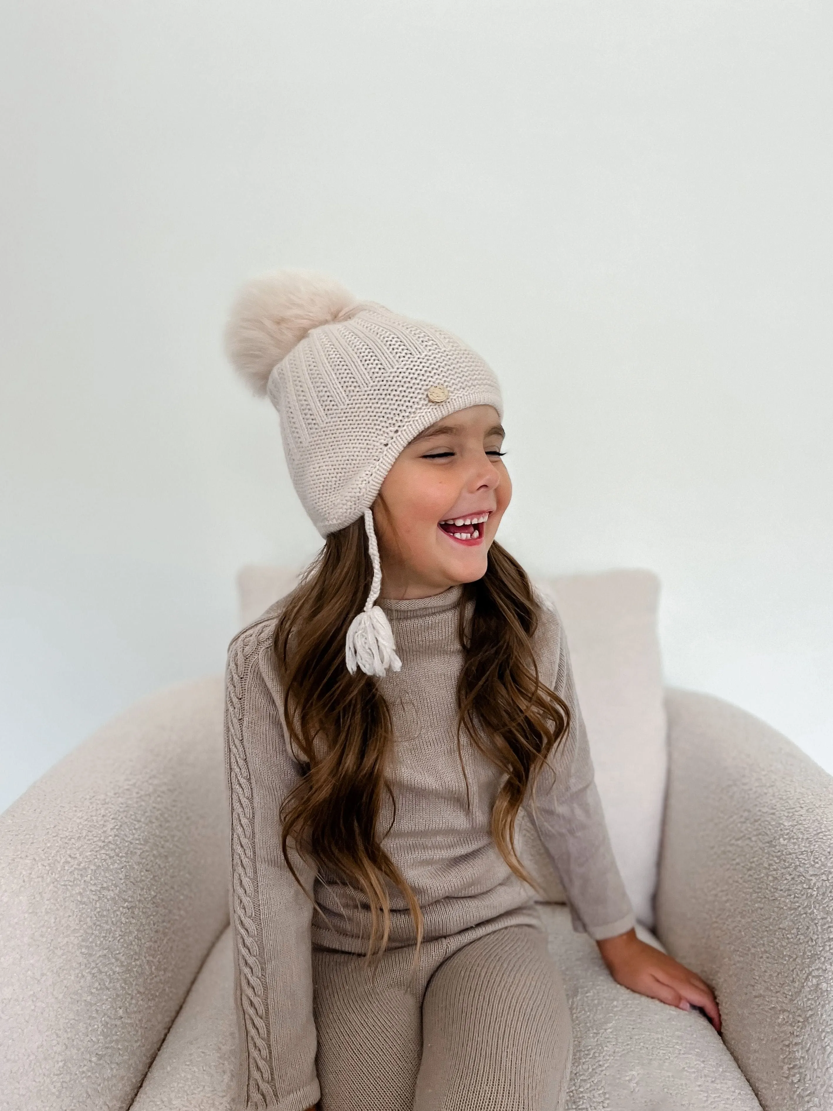 Petite Maison Kids London Cashmere Aviator Hat - Cream Beige