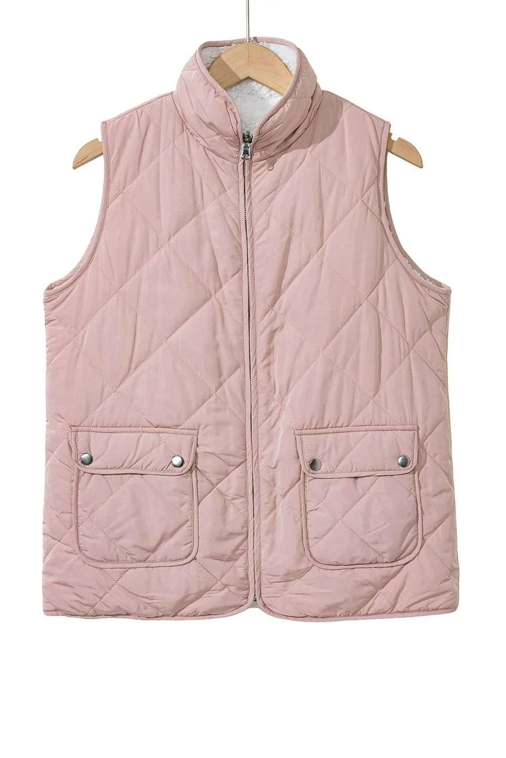 Pink Zip Up Fleece Lined Quilted Vest Coat - Warm and Stylish