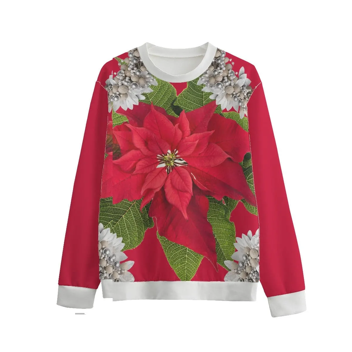 Poinsettias & Tinsel Unisex O-neck Christmas Sweatshirt | 100% Cotton