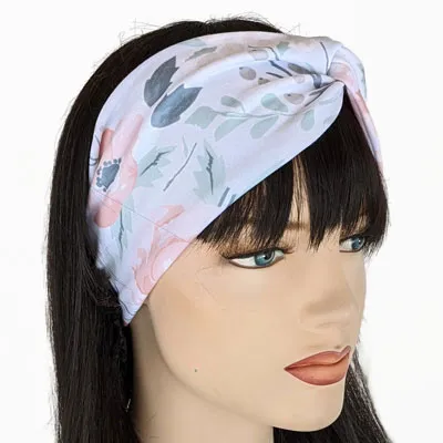 Premium, wide turban style comfy wide jersey knit  headband, soft peachy floral