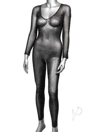 Radiance Crotchless Full Body Suit with Rhinestone Dots Black