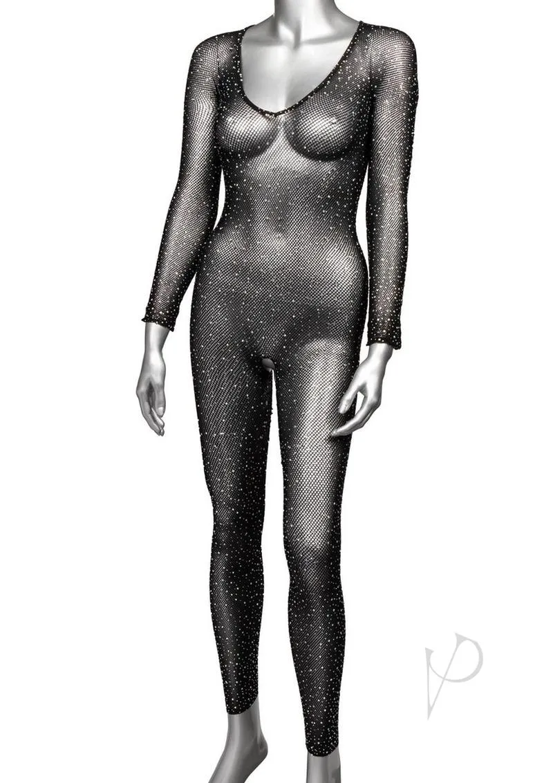 Radiance Crotchless Full Body Suit with Rhinestone Dots Black
