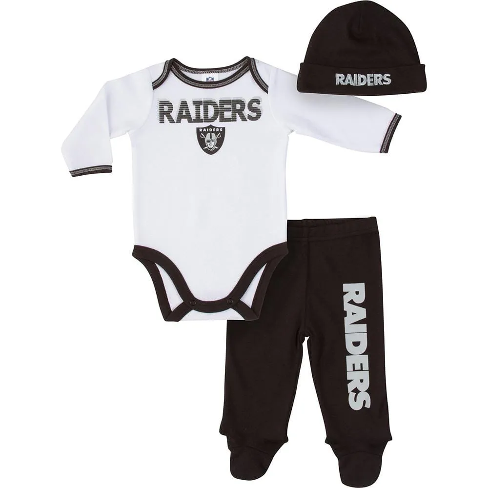 Raiders Baby Boy Bodysuit, Footed Pant and Cap Set