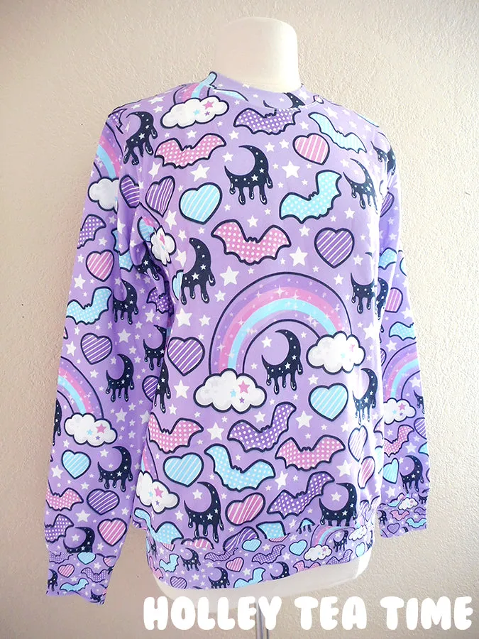 Rainbow Spooky Bats Purple Women's Sweatshirt [made to order]