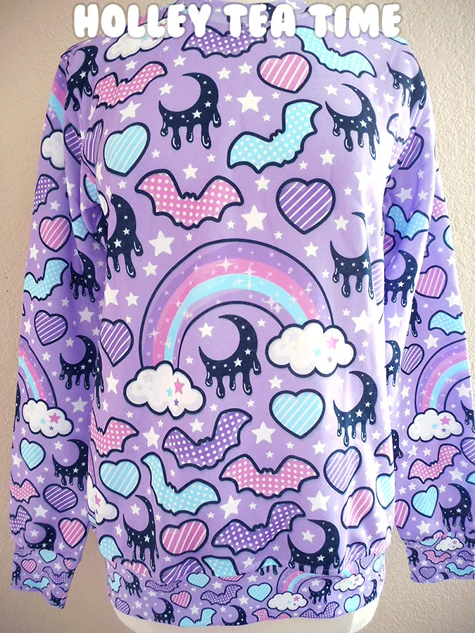 Rainbow Spooky Bats Purple Women's Sweatshirt [made to order]