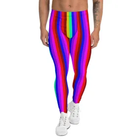 Rainbow Striped Men's Leggings, Gay Pride Festival Circus Rave Meggings-Made in USA/EU