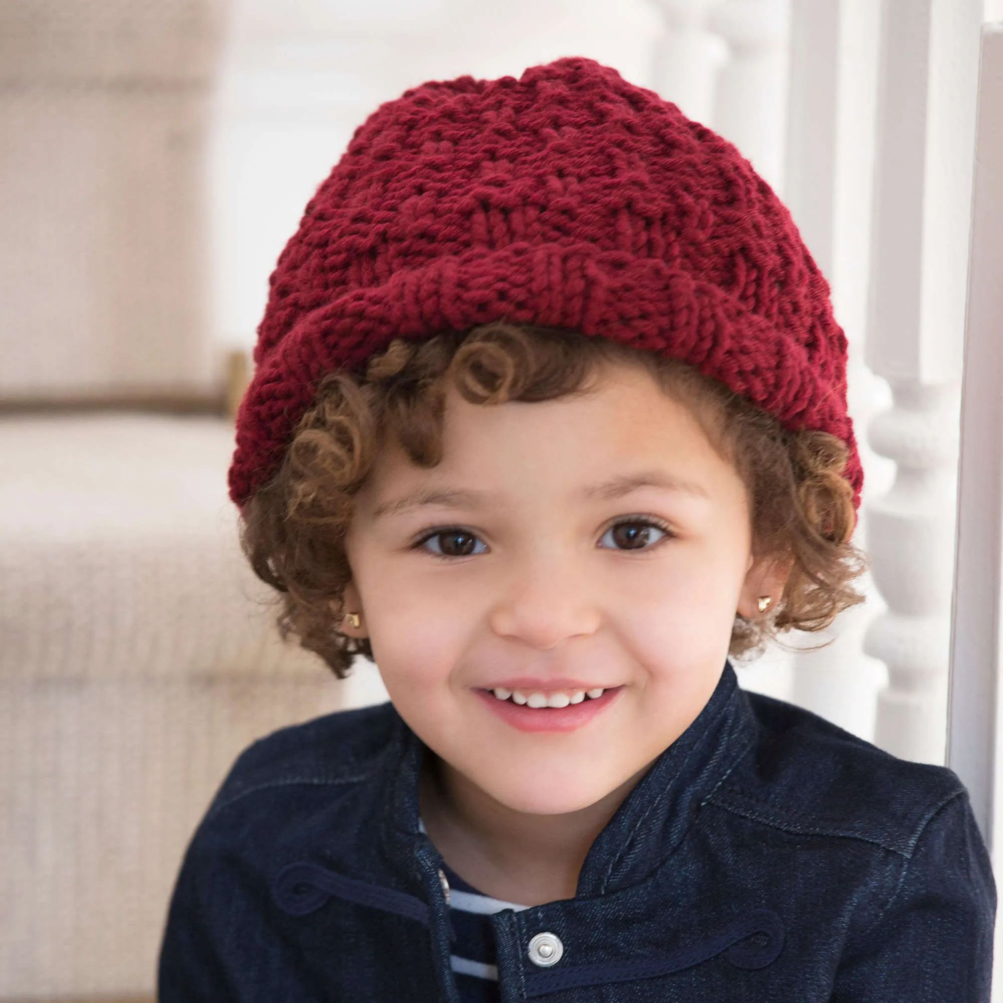 Red Heart Knit Child's Rolled Brim Hat