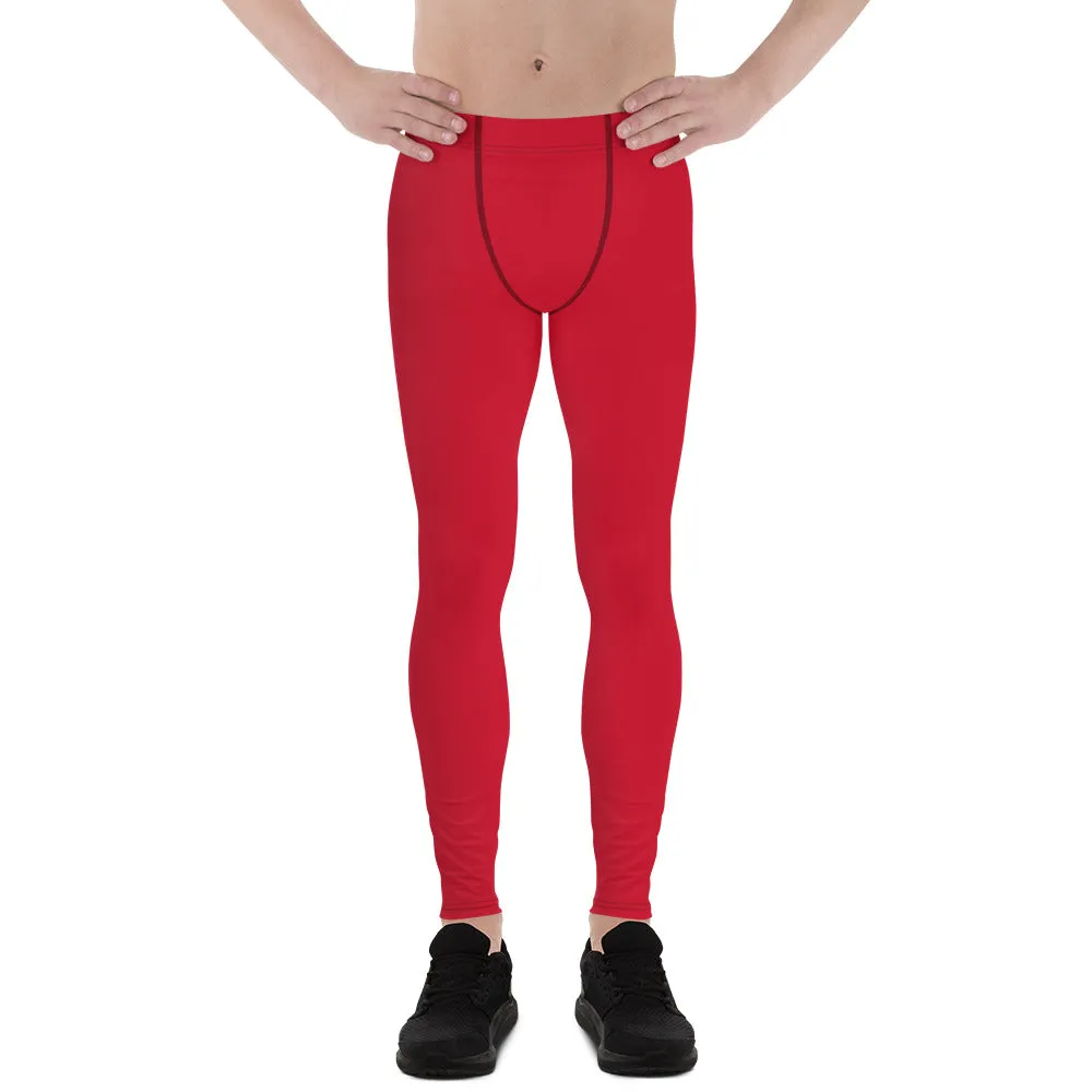 Red Solid Color Men's Leggings, Modern Meggings Compression Run Tights-Made in USA/EU