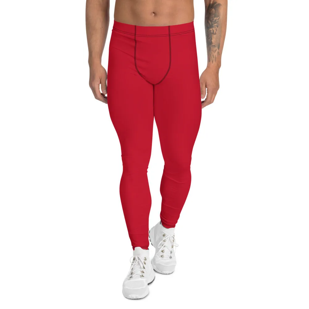 Red Solid Color Men's Leggings, Modern Meggings Compression Run Tights-Made in USA/EU