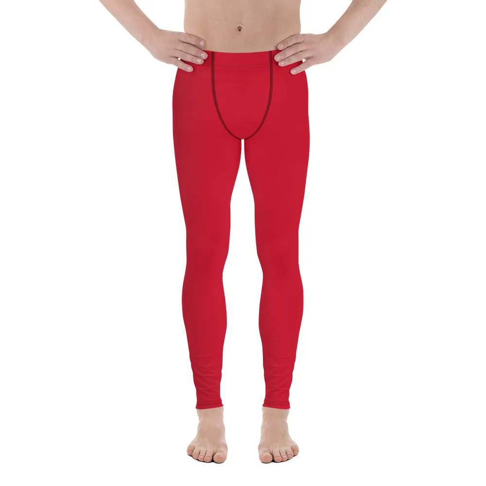 Red Solid Color Men's Leggings, Modern Meggings Compression Run Tights-Made in USA/EU