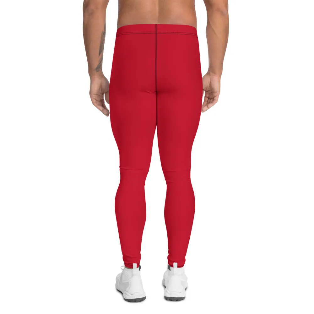 Red Solid Color Men's Leggings, Modern Meggings Compression Run Tights-Made in USA/EU
