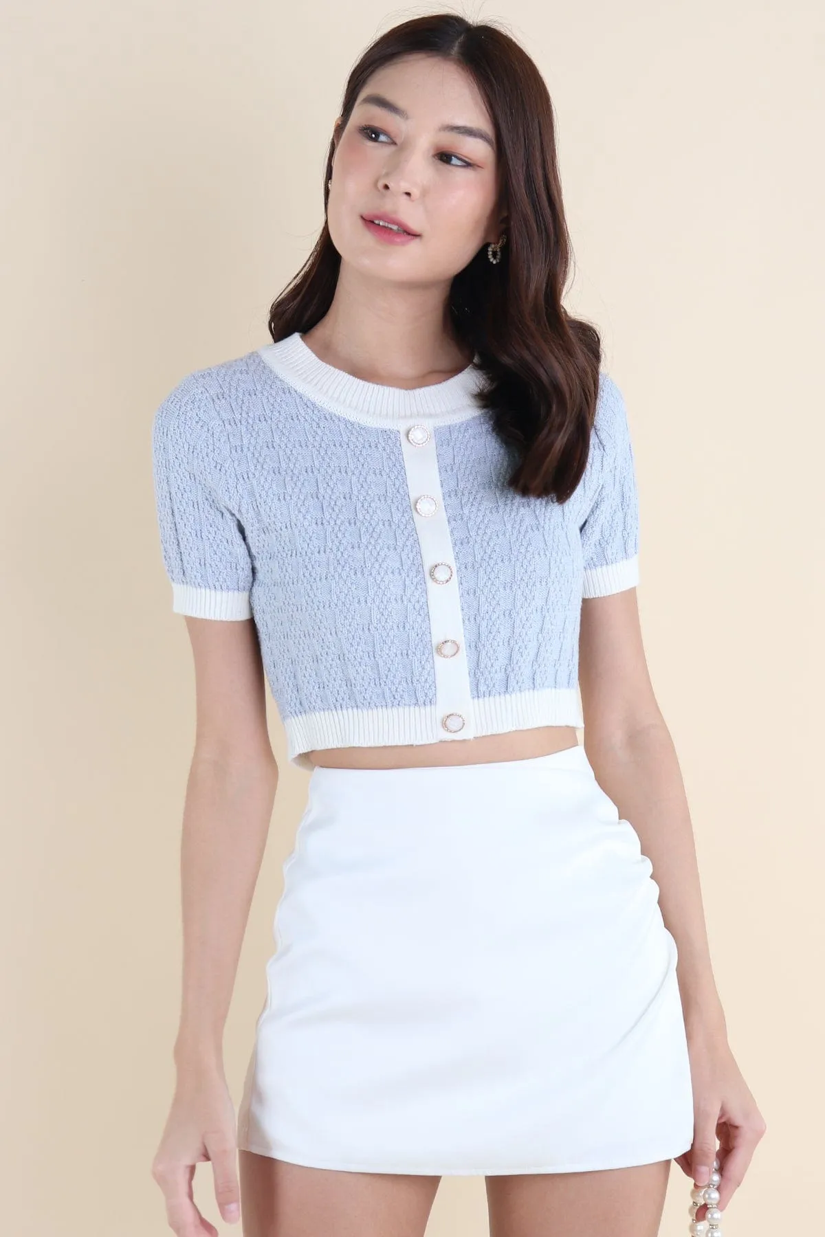 RESTOCKED** MEA SLEEVED KNIT TOP IN ARCTIC BLUE