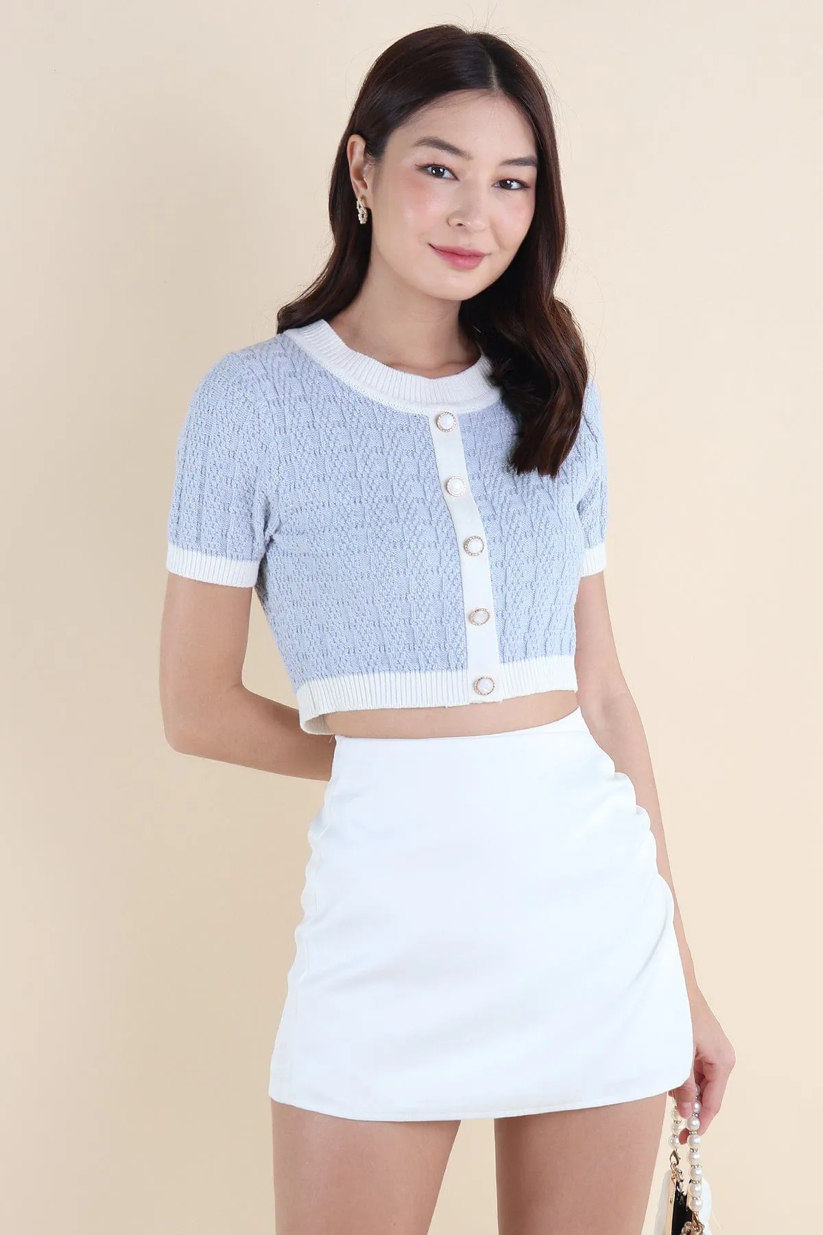 RESTOCKED** MEA SLEEVED KNIT TOP IN ARCTIC BLUE