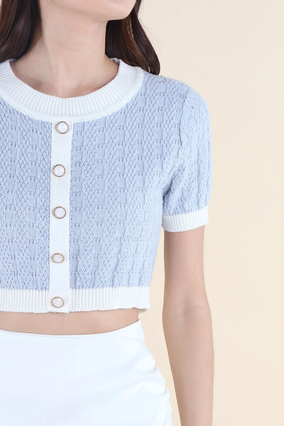 RESTOCKED** MEA SLEEVED KNIT TOP IN ARCTIC BLUE