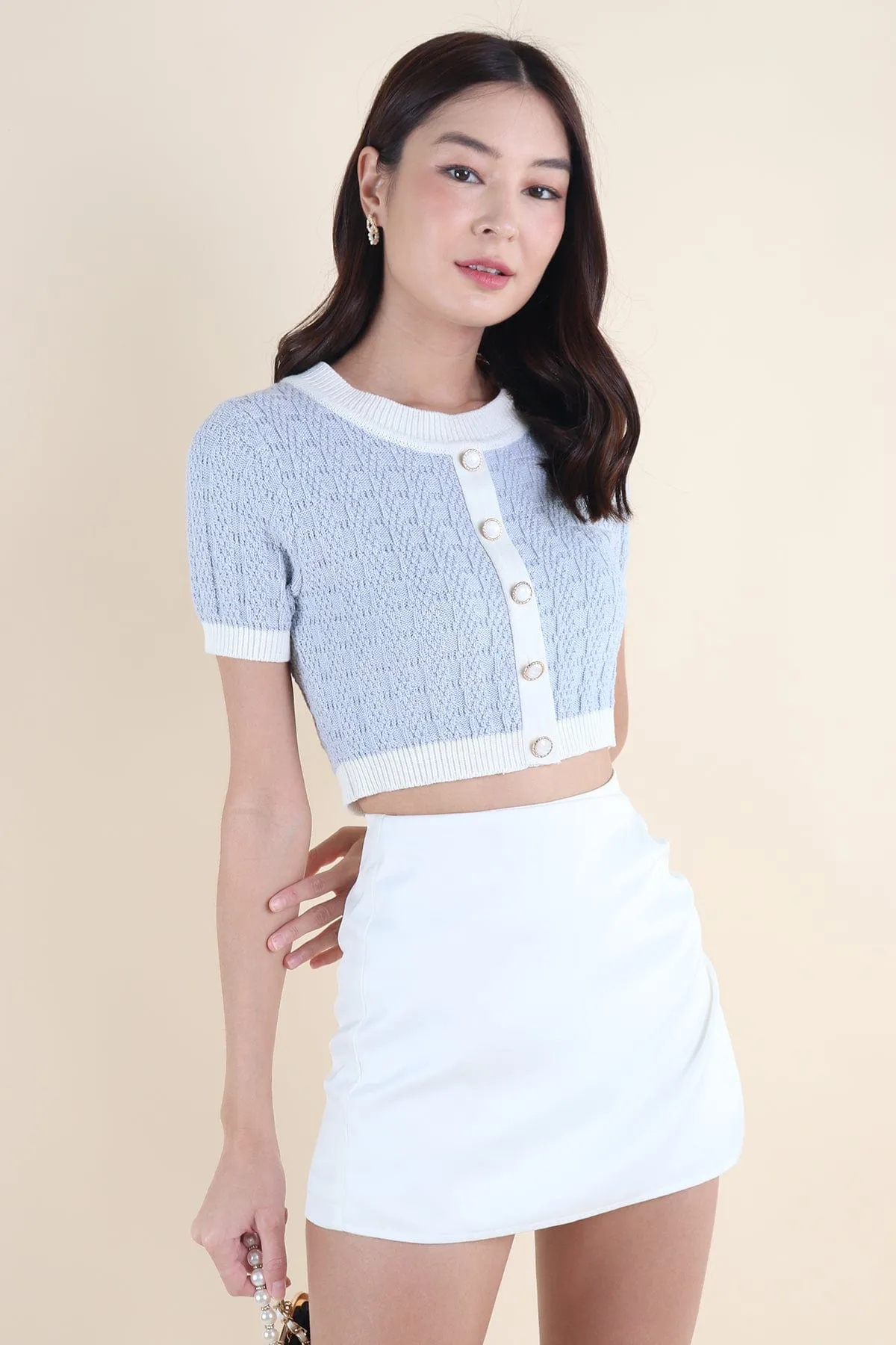 RESTOCKED** MEA SLEEVED KNIT TOP IN ARCTIC BLUE