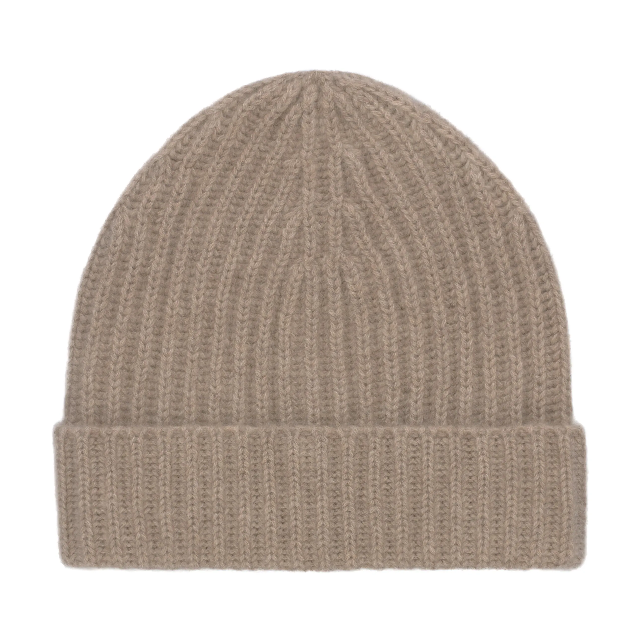 Ribbed Cashmere Hat in Dark Beige