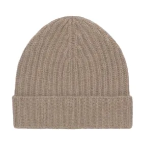Ribbed Cashmere Hat in Dark Beige