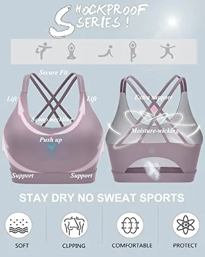 RUNNING GIRL Strappy Sports Bra for Women, Sexy Crisscross Back Medium Support Yoga Bra with Removable Cups(WX2354 Purple,M)