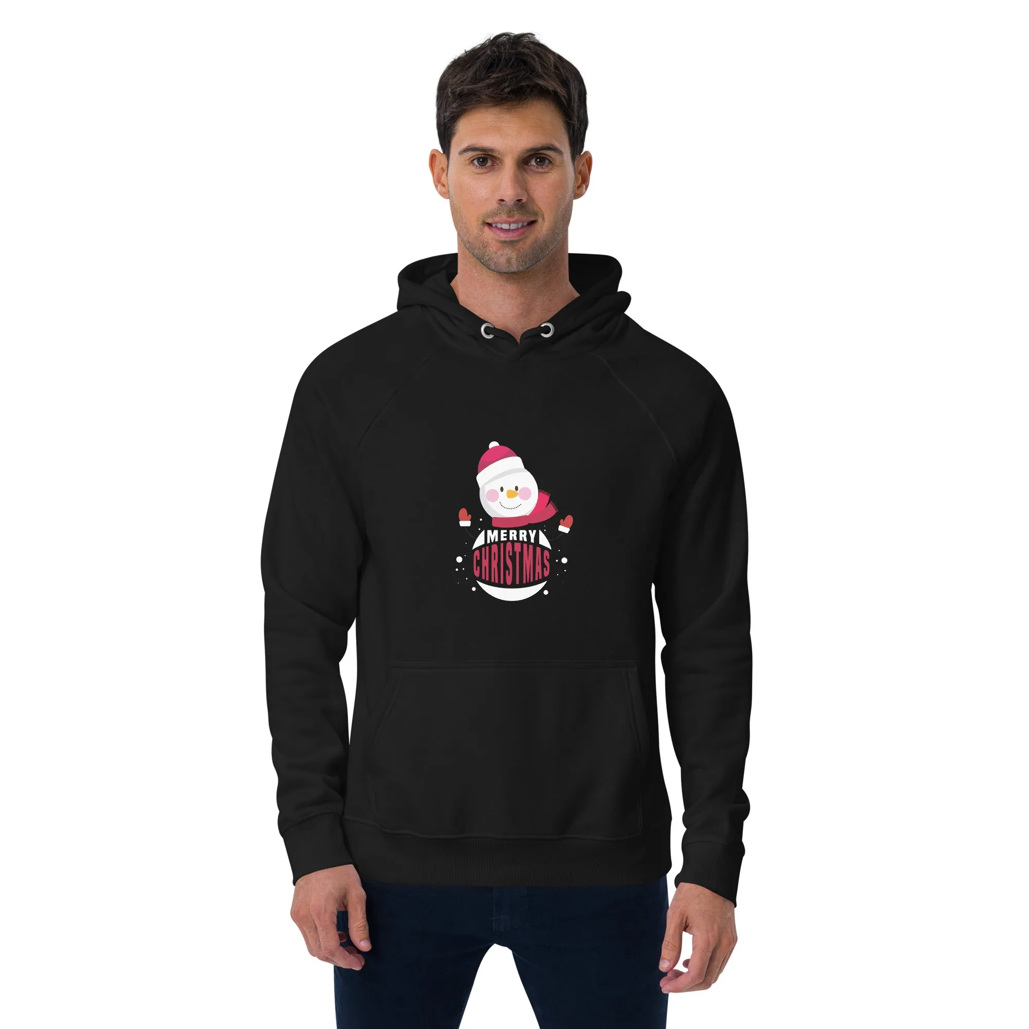Santa Merry Christmas Graphic Men Eco Raglan Hoodie