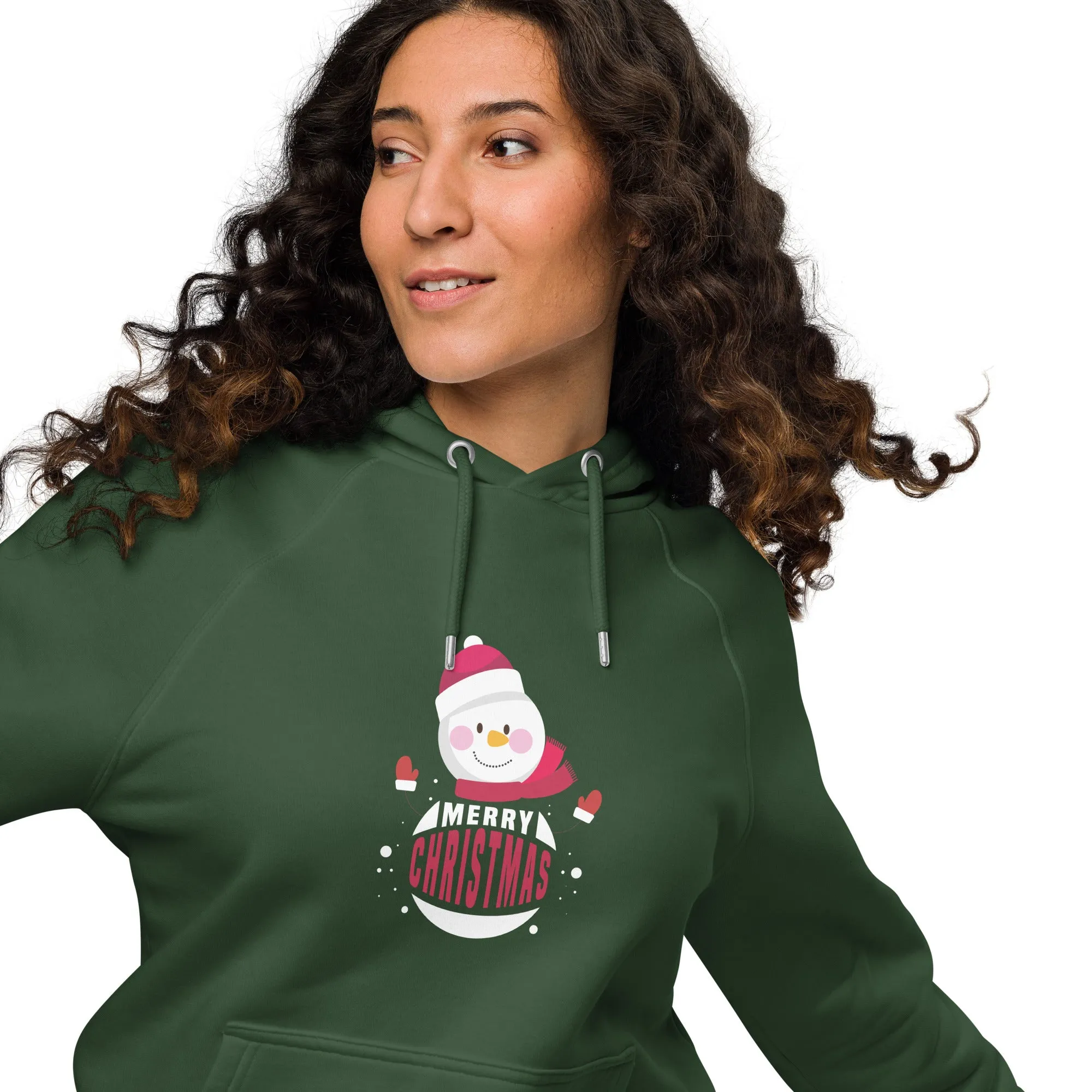 Santa Merry Christmas Graphic Women Eco Raglan Hoodie