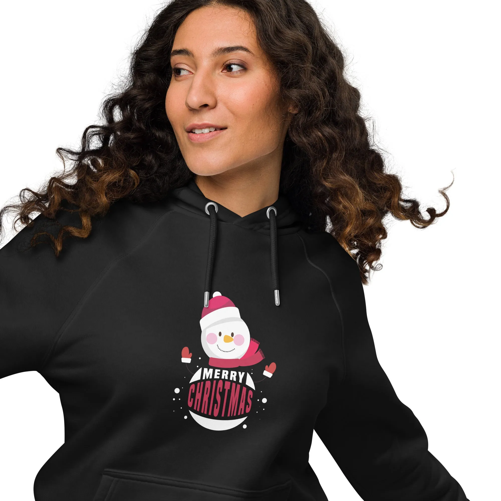 Santa Merry Christmas Graphic Women Eco Raglan Hoodie