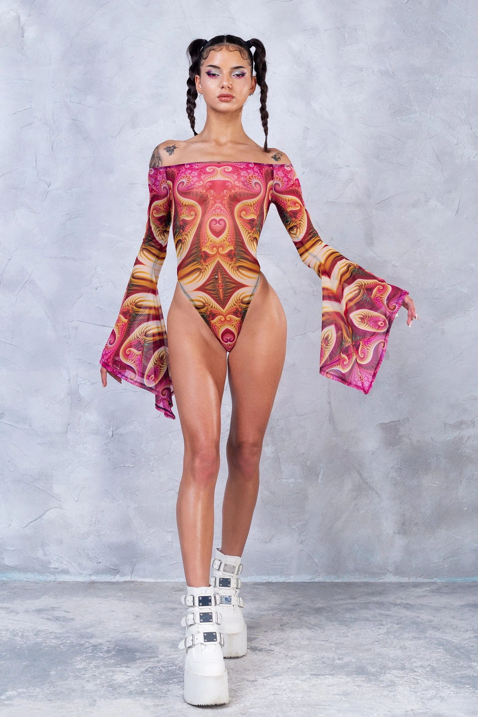 Serenity Bell sleeve Mesh Bodysuit