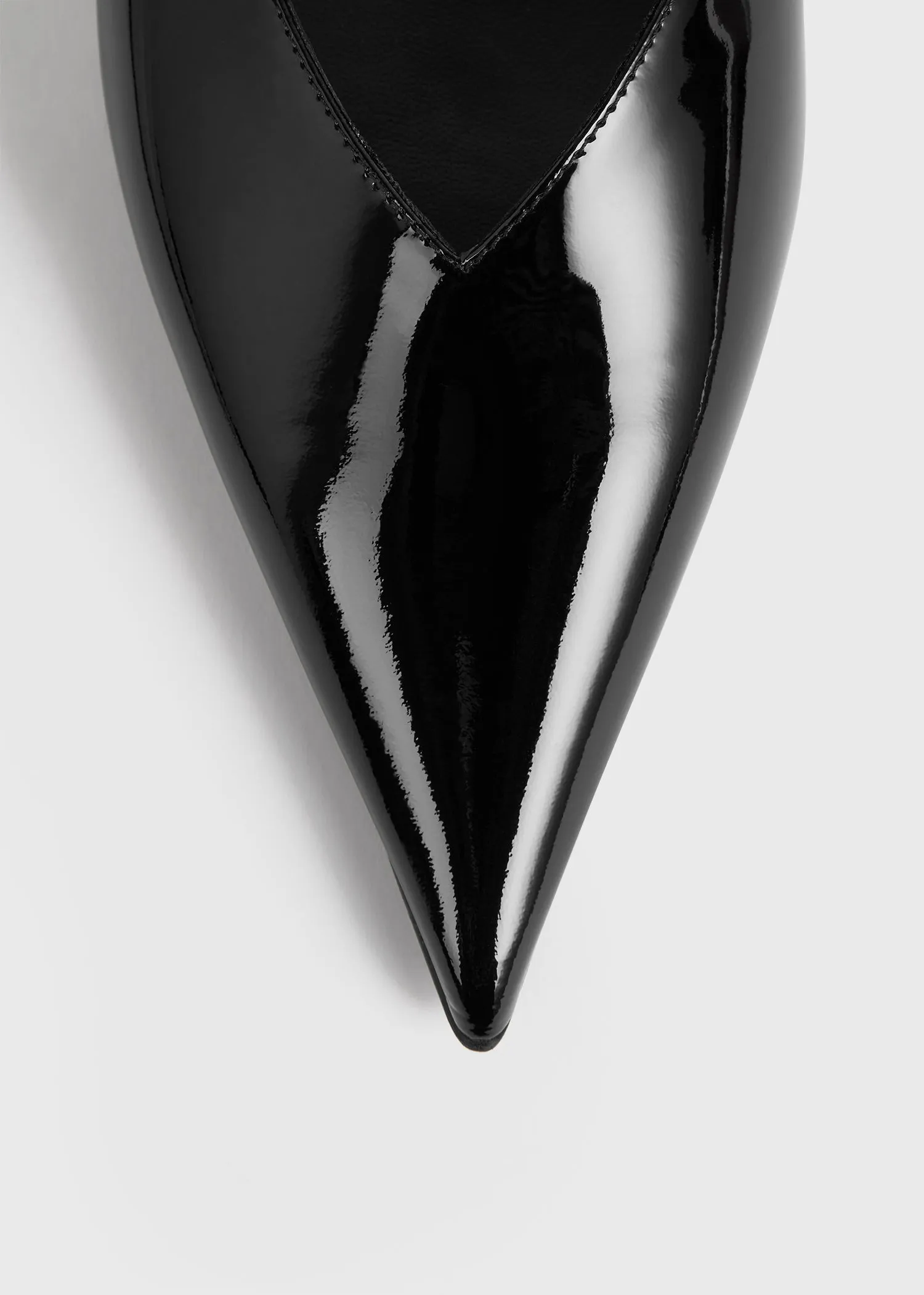 Sharp patent wedge mules black