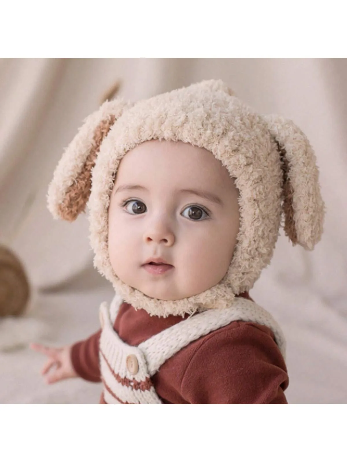 SHEIN 1 Pc Cute Baby Plush Hat Autumn Winter Rabbit Ears infant Beanie Cap Cartoon Bunny Kids Boy Girl Warm Ear flap Hat