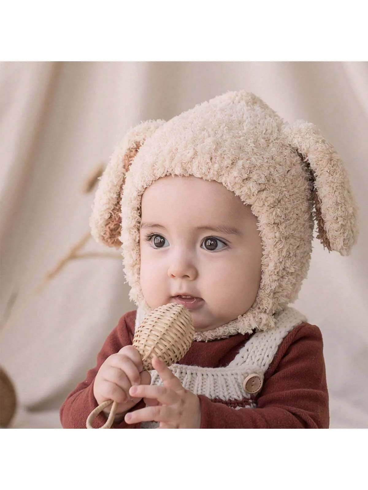 SHEIN 1 Pc Cute Baby Plush Hat Autumn Winter Rabbit Ears infant Beanie Cap Cartoon Bunny Kids Boy Girl Warm Ear flap Hat