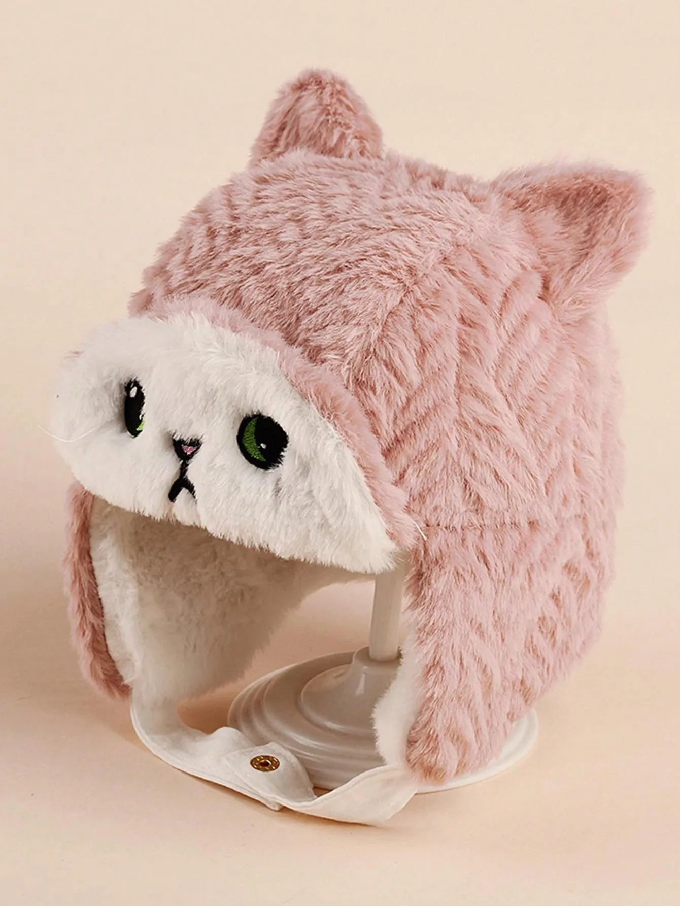 SHEIN 1pc Cartoon Knitted Ear Protection Thickened Hat For Kids And Babies, Winter