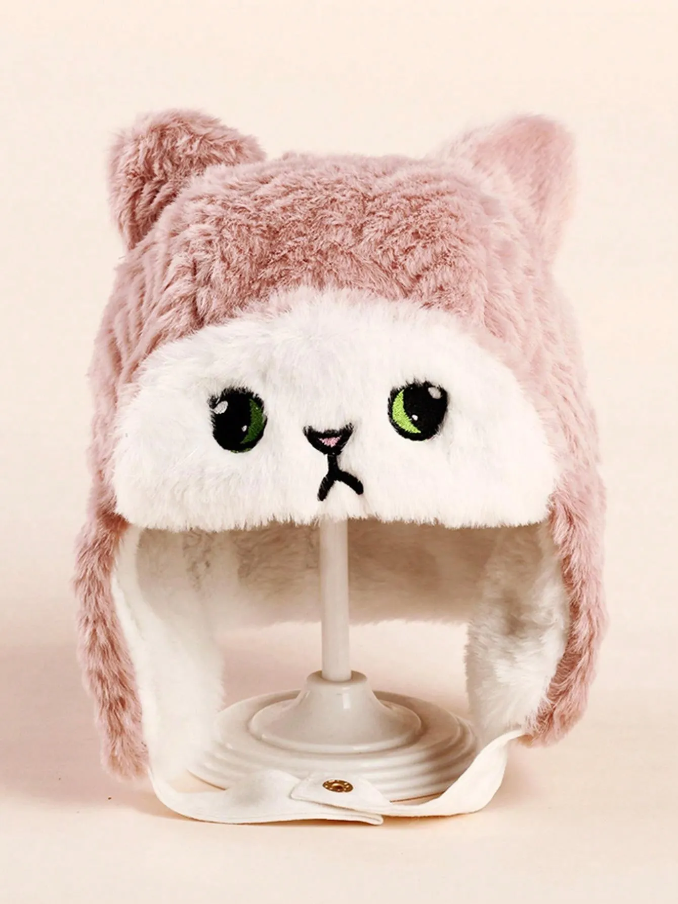 SHEIN 1pc Cartoon Knitted Ear Protection Thickened Hat For Kids And Babies, Winter