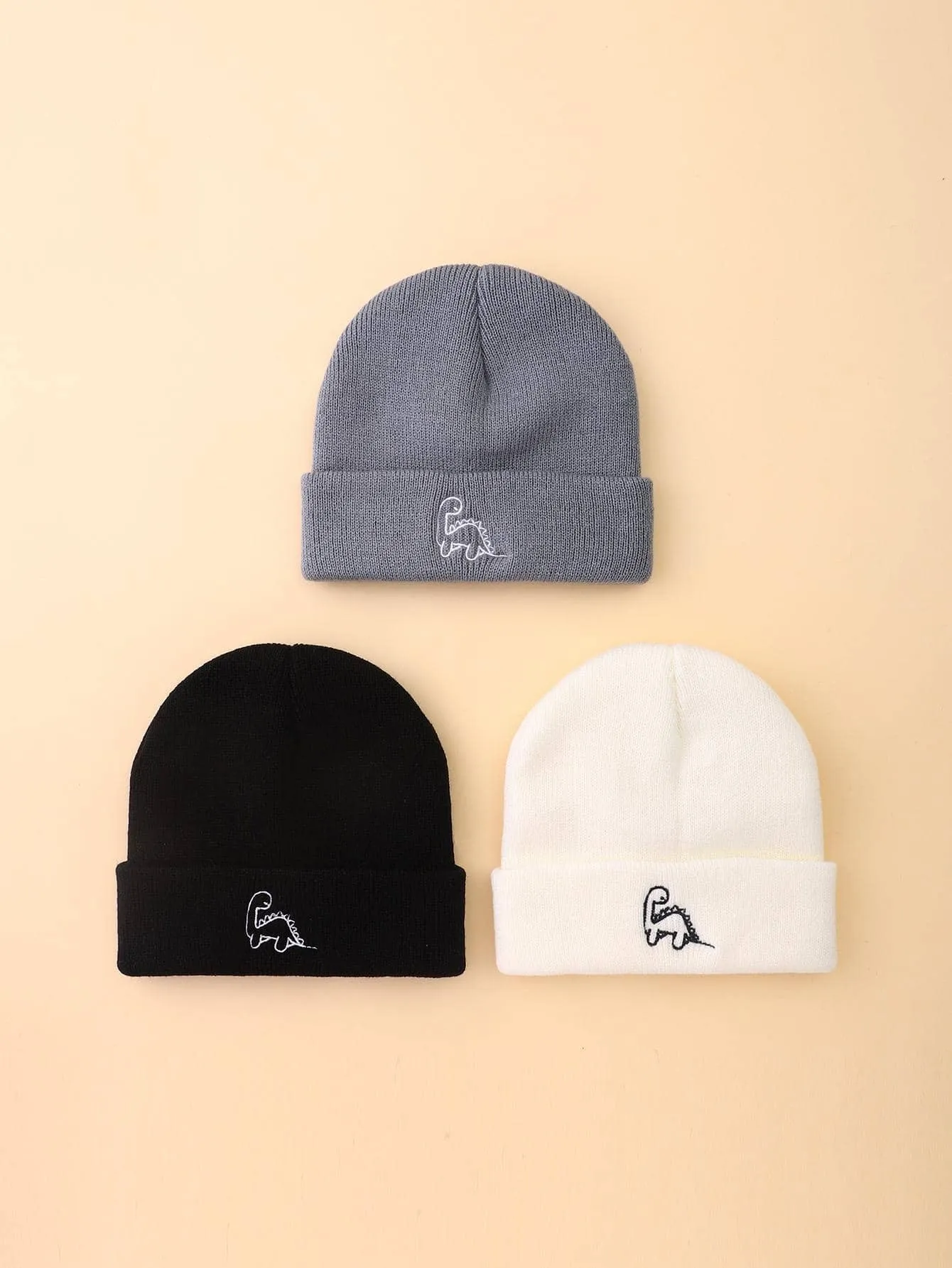 SHEIN 3pcs Baby Dinosaur Embroidered Knit Beanie