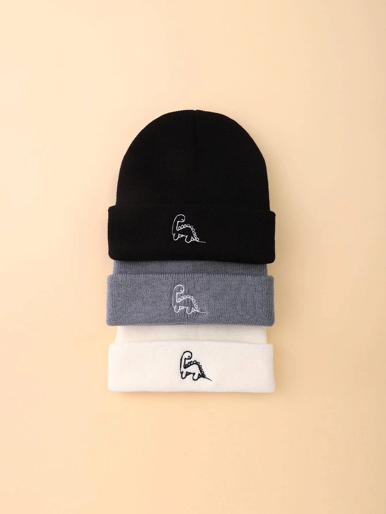 SHEIN 3pcs Baby Dinosaur Embroidered Knit Beanie