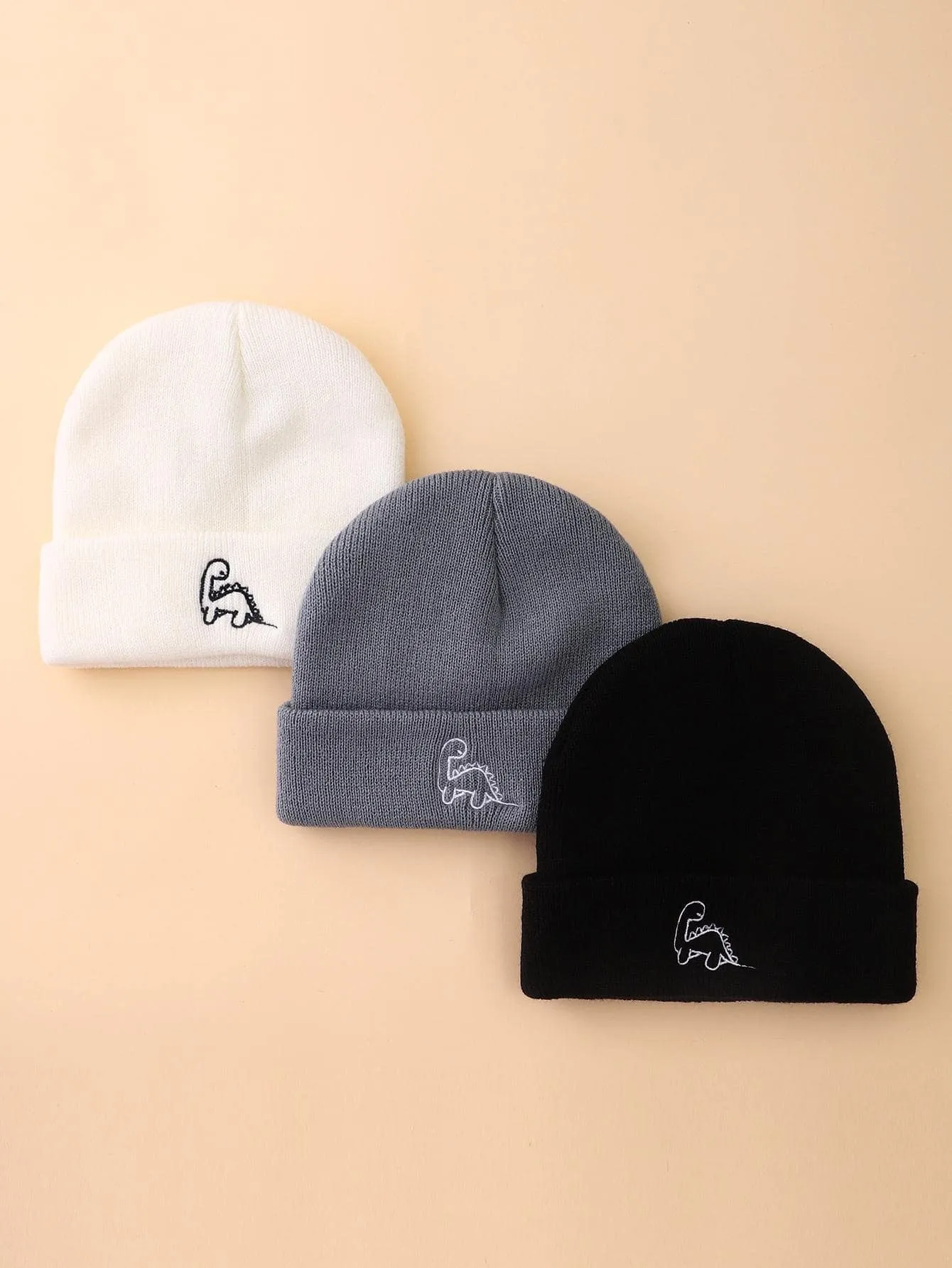 SHEIN 3pcs Baby Dinosaur Embroidered Knit Beanie