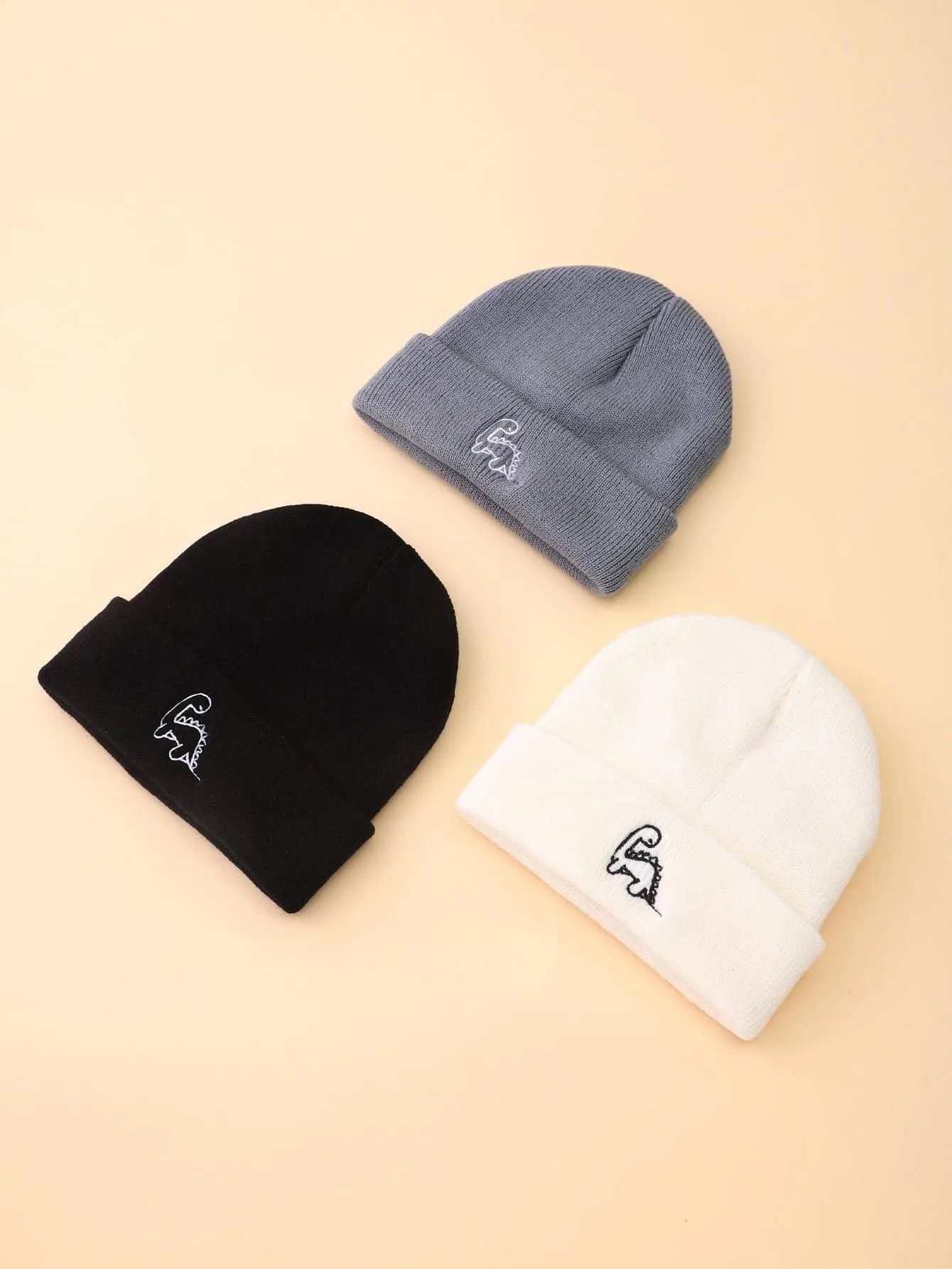 SHEIN 3pcs Baby Dinosaur Embroidered Knit Beanie