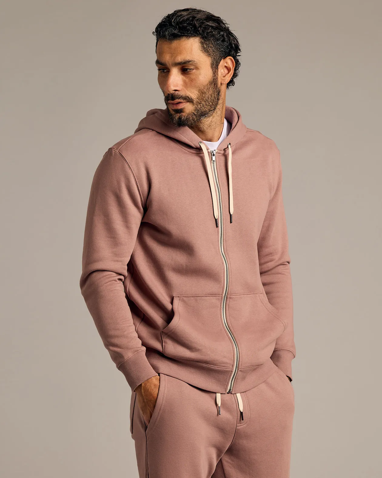 Slate Mauve Fleece French Terry Zip Hoodie