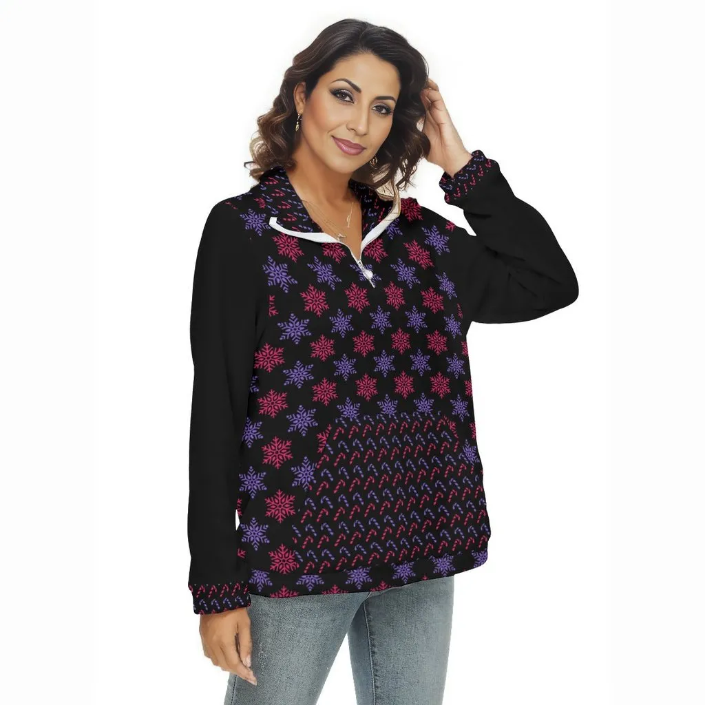 Snow & Candy Women's Borg Fleece Half Zip Christmas Sweater