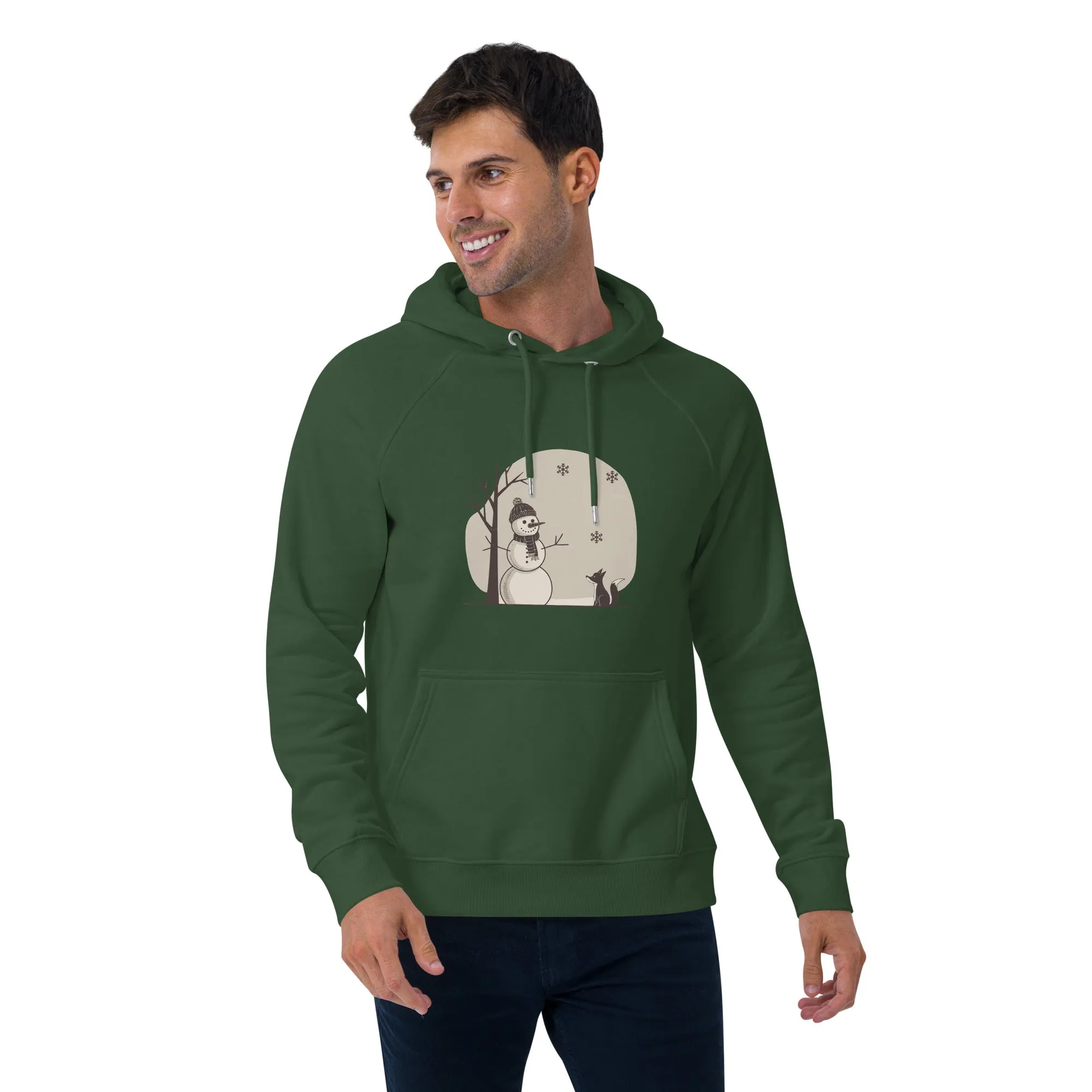 Snowman Christmas Graphics Men Eco Raglan Hoodie
