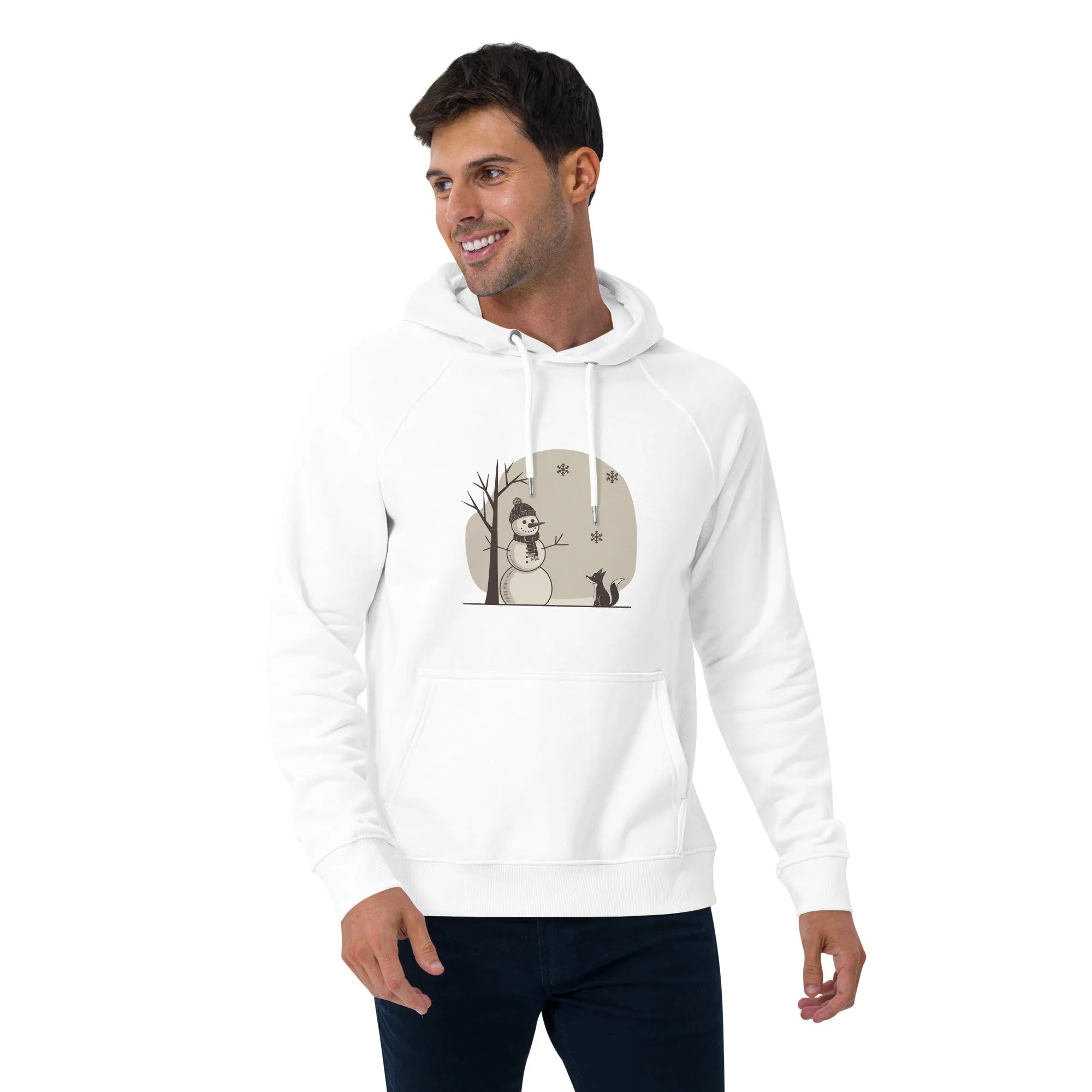 Snowman Christmas Graphics Men Eco Raglan Hoodie