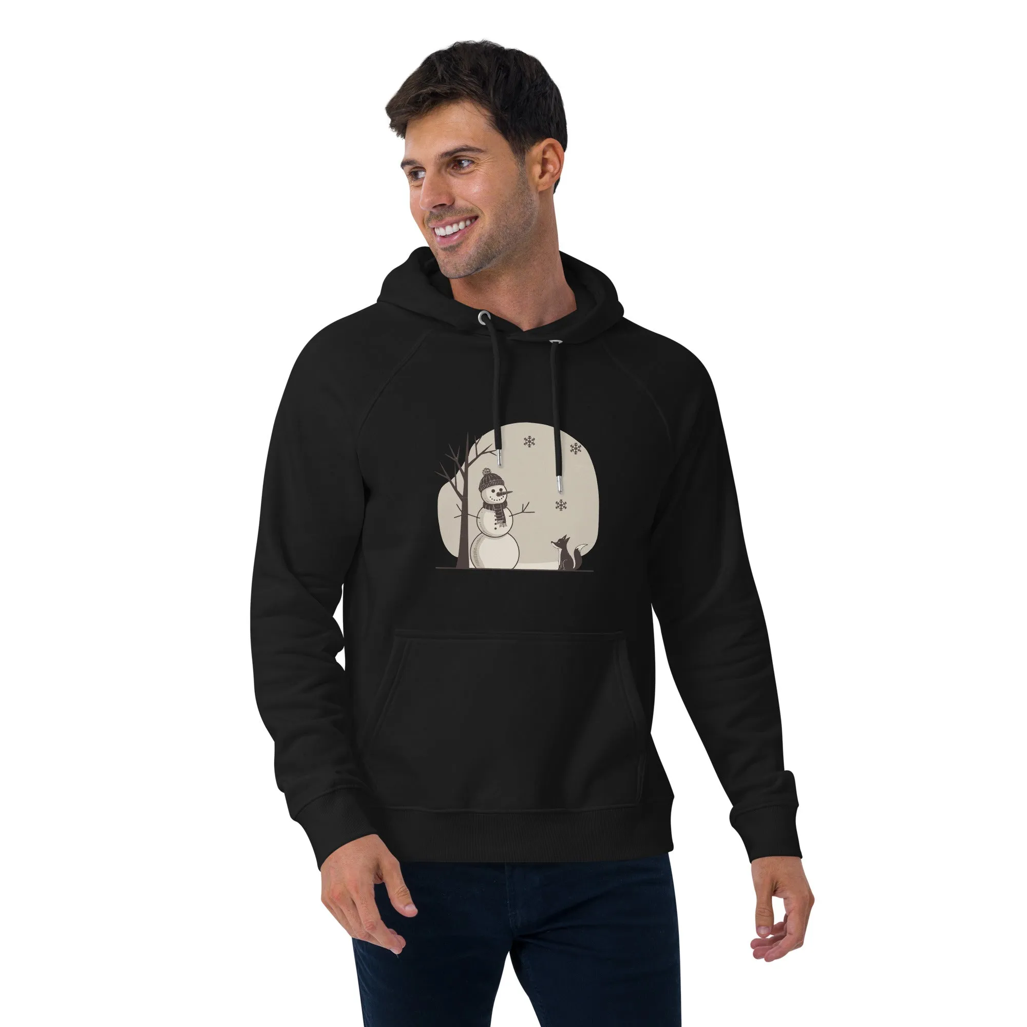 Snowman Christmas Graphics Men Eco Raglan Hoodie