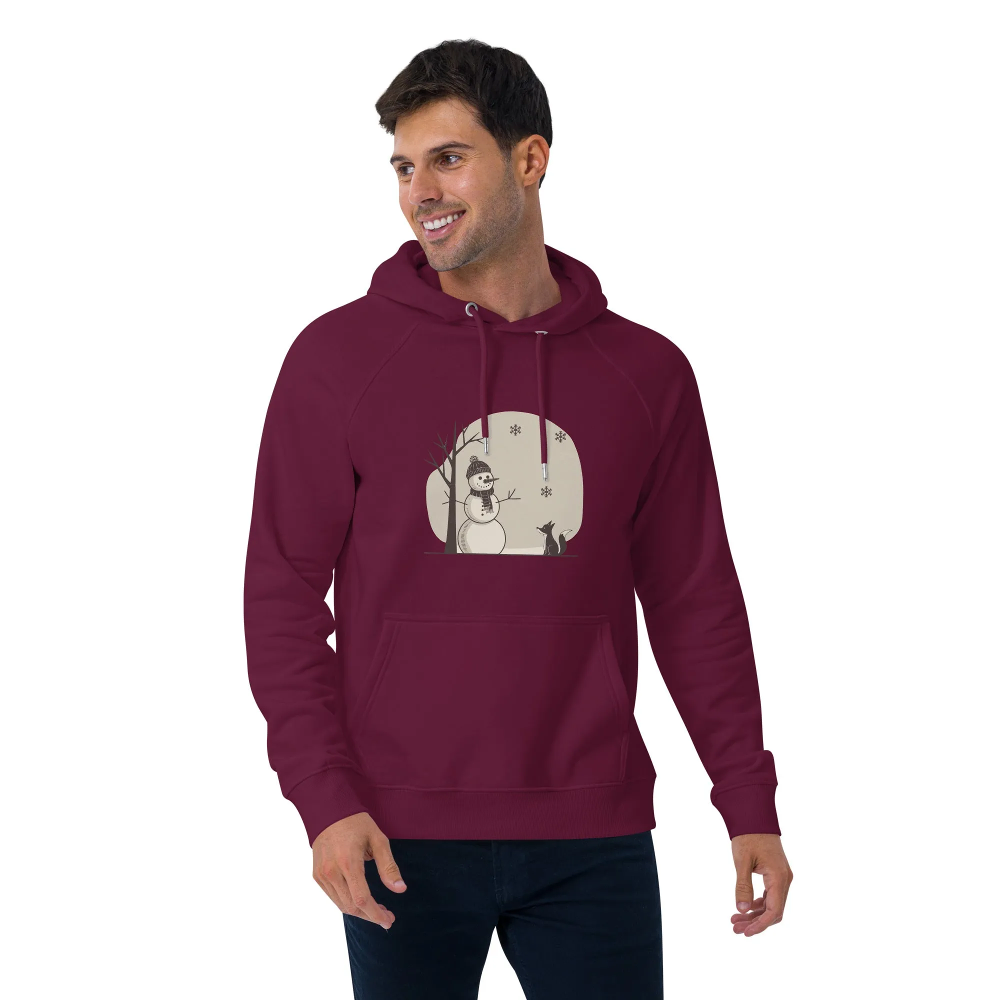 Snowman Christmas Graphics Men Eco Raglan Hoodie