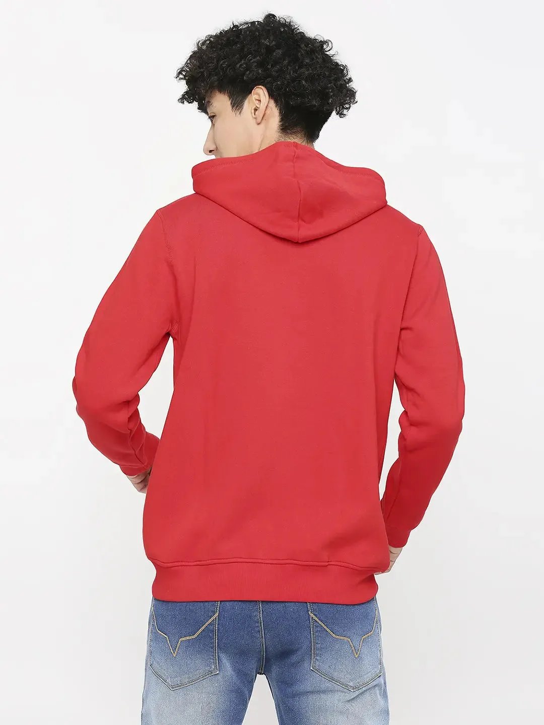 Spykar Men Red Cotton Slim Fit Hooded Jacket