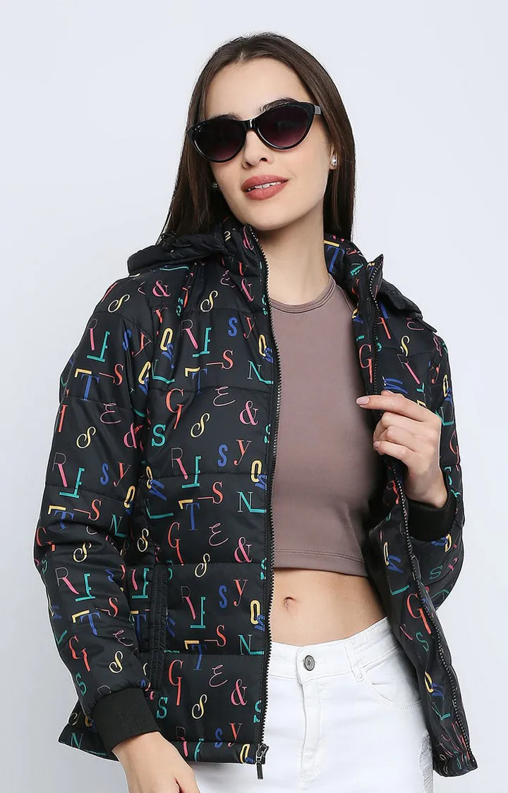 Spykar Women Black Nylon Regular Fit Hoodie Jacket