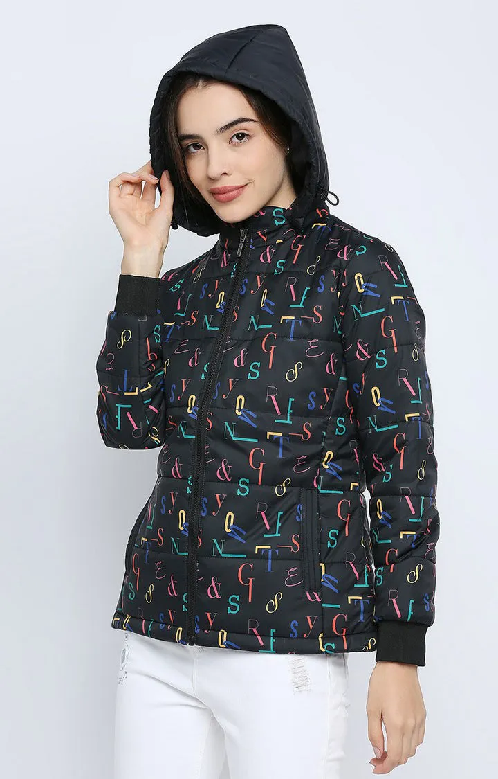 Spykar Women Black Nylon Regular Fit Hoodie Jacket