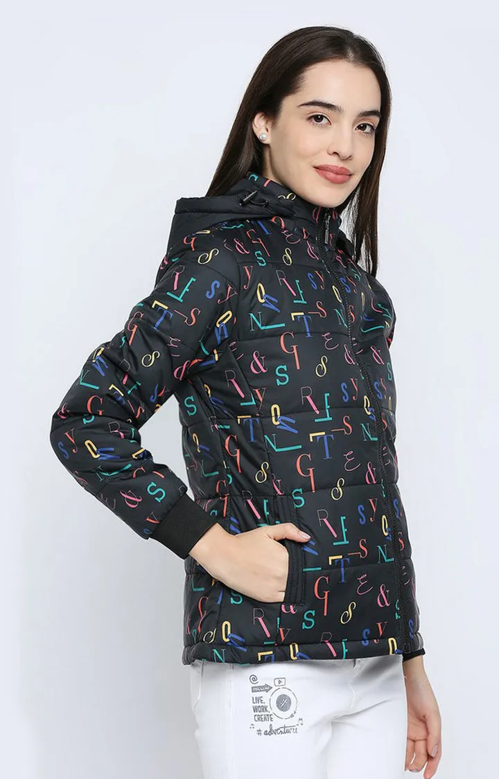 Spykar Women Black Nylon Regular Fit Hoodie Jacket