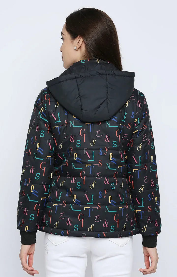 Spykar Women Black Nylon Regular Fit Hoodie Jacket