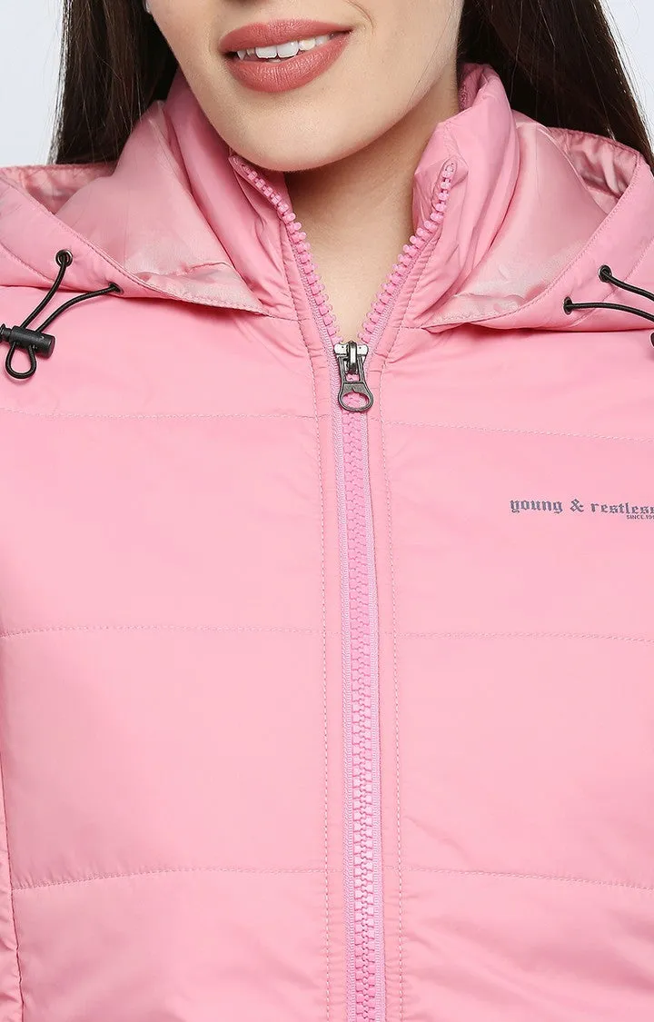 Spykar Women Pink Cotton Regular Fit Hoodie Jacket